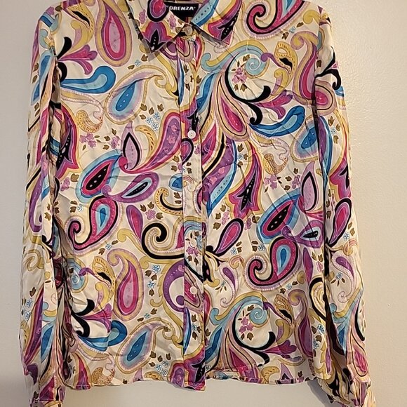Forenza Vibrant Paisley Blouse in Pink, Blue, and Cream - Picture 2 of 9